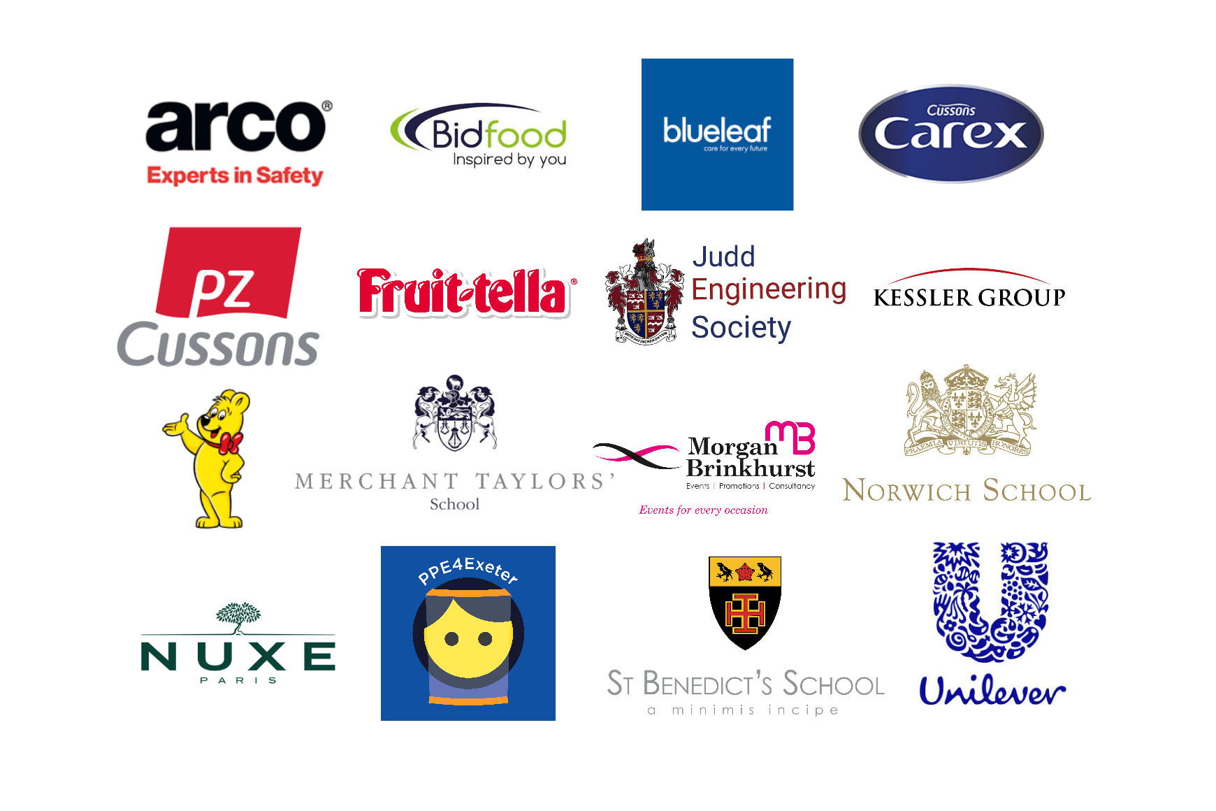 Logos from businesses who have donated gifts in kind to us