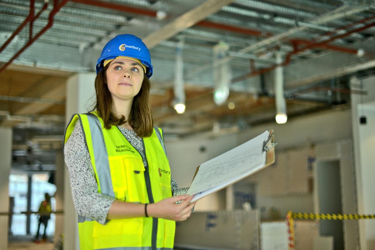 Rebecca on site during her Change 100 internship with Overbury