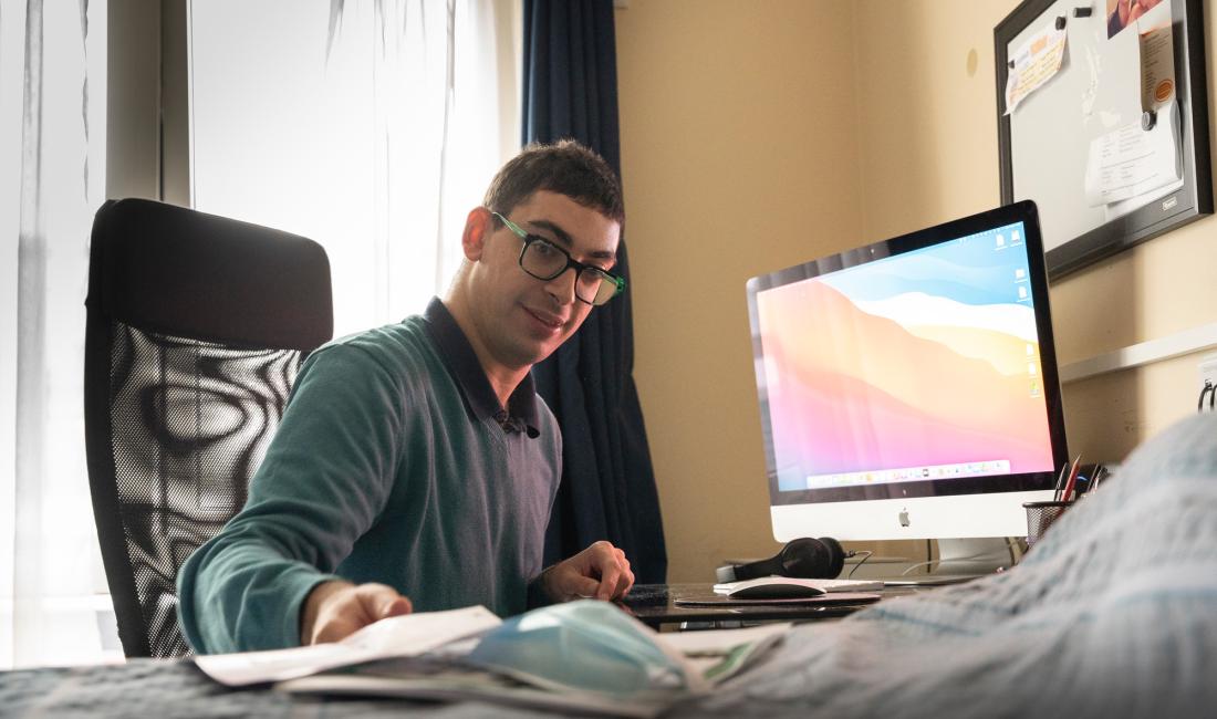 Jonathan busy working in his home at Eden Square
